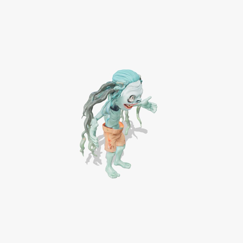 Cartoon Zombie Kid with Dreadlocks Rigged and Animated
